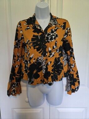 Mango Floral Mustard Button-Down Shirt
